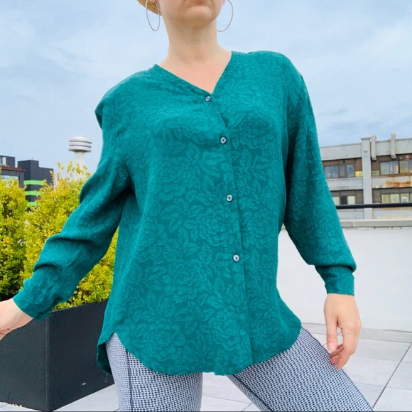 Zara Silk Lux Victorian Bohemian Convex Textured Elevated 3D Flower Top Blouse - Picture 12 of 16